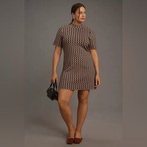 NWT Anthropologie 1X Plus Size The Nina Short-Sleeve Mock-Neck Mod Mini‎ Dress
